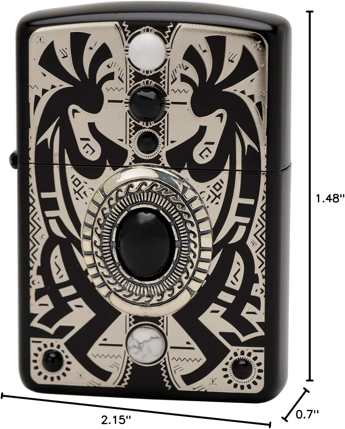 Zippo Armor Case Kokopelli Onyx Howlite Both Sides Etching Ion Black Japan Limited