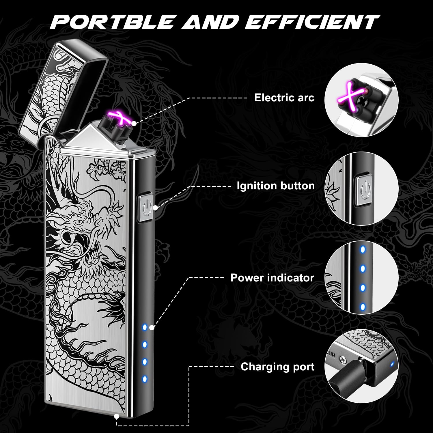 LcFun Electric Lighter USB Rechargeable Windproof Flameless Plasma Dual Arc Lighter Small Metal Pocket Lighters for Camping, Birthday Gifts for Men Husband (Nickel Brushed)